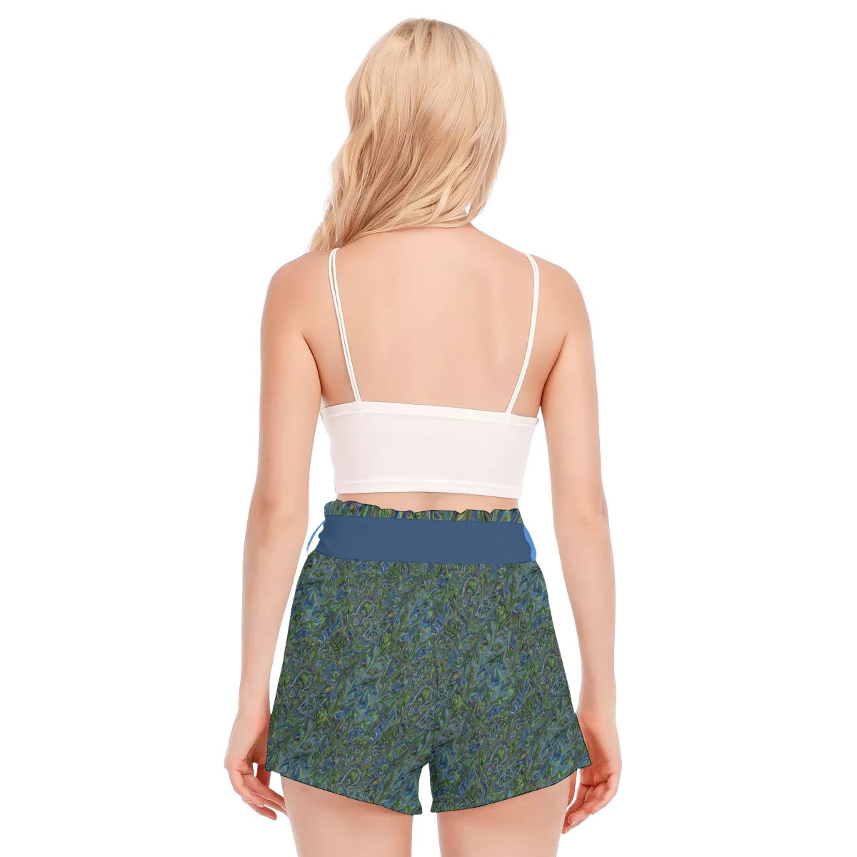 Blue Green Liquid Marbling All-Over Print Women's Waist Shorts