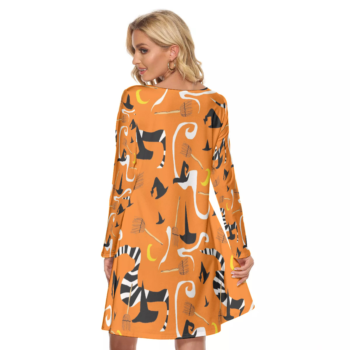 Witches Hats and Brooms All-Over Print Women's Crew Neck Dress