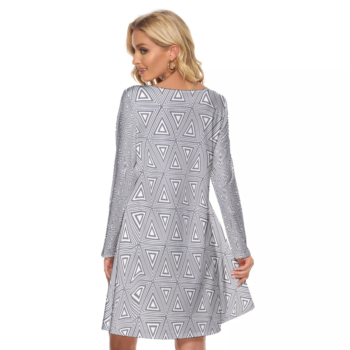 Gray Triangles All-Over Print Women's Crew Neck Dress