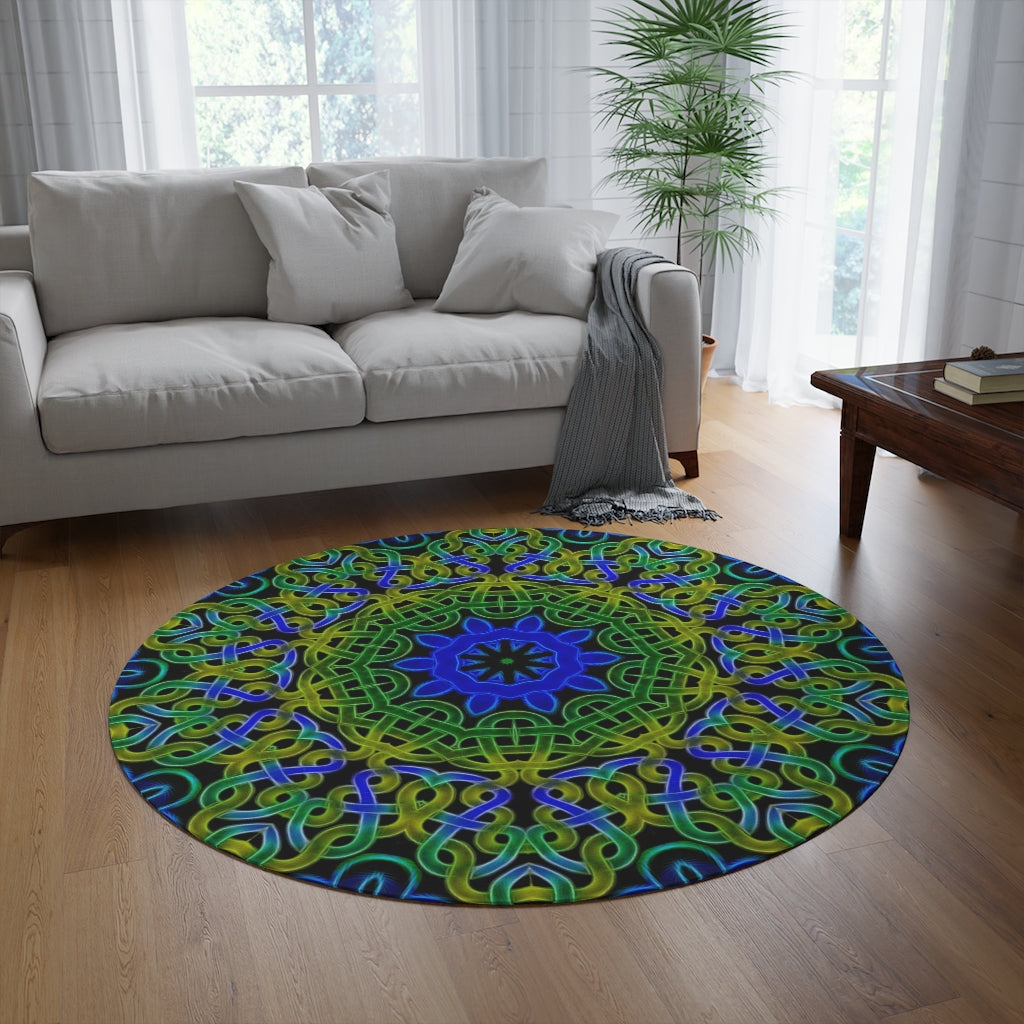 Blue Green Celtic Kaleidoscope Round Rug