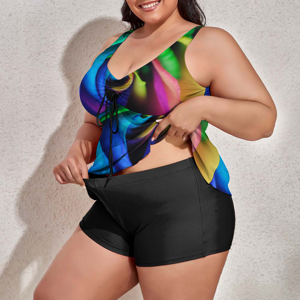 Rainbow Rose 17 Custom Women's Plus Size Two Piece Swimsuit Stylish Swimwear