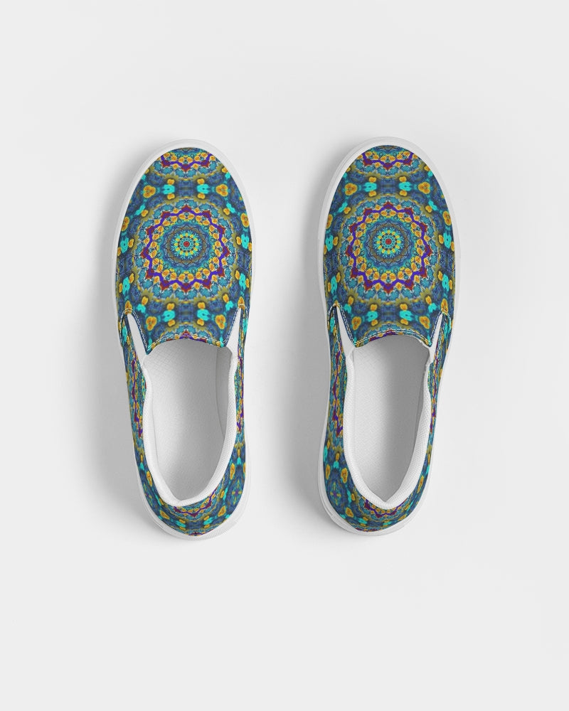 Blue Green Blur Kaleidoscope Women's Slip-On Canvas Shoe