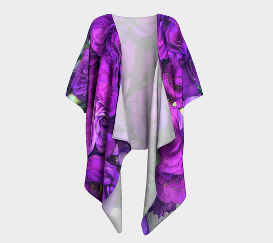 Purple Lisianthus Flowers Draped Kimono