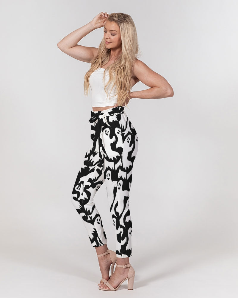 Ghosts Pattern Women's Belted Tapered Pants