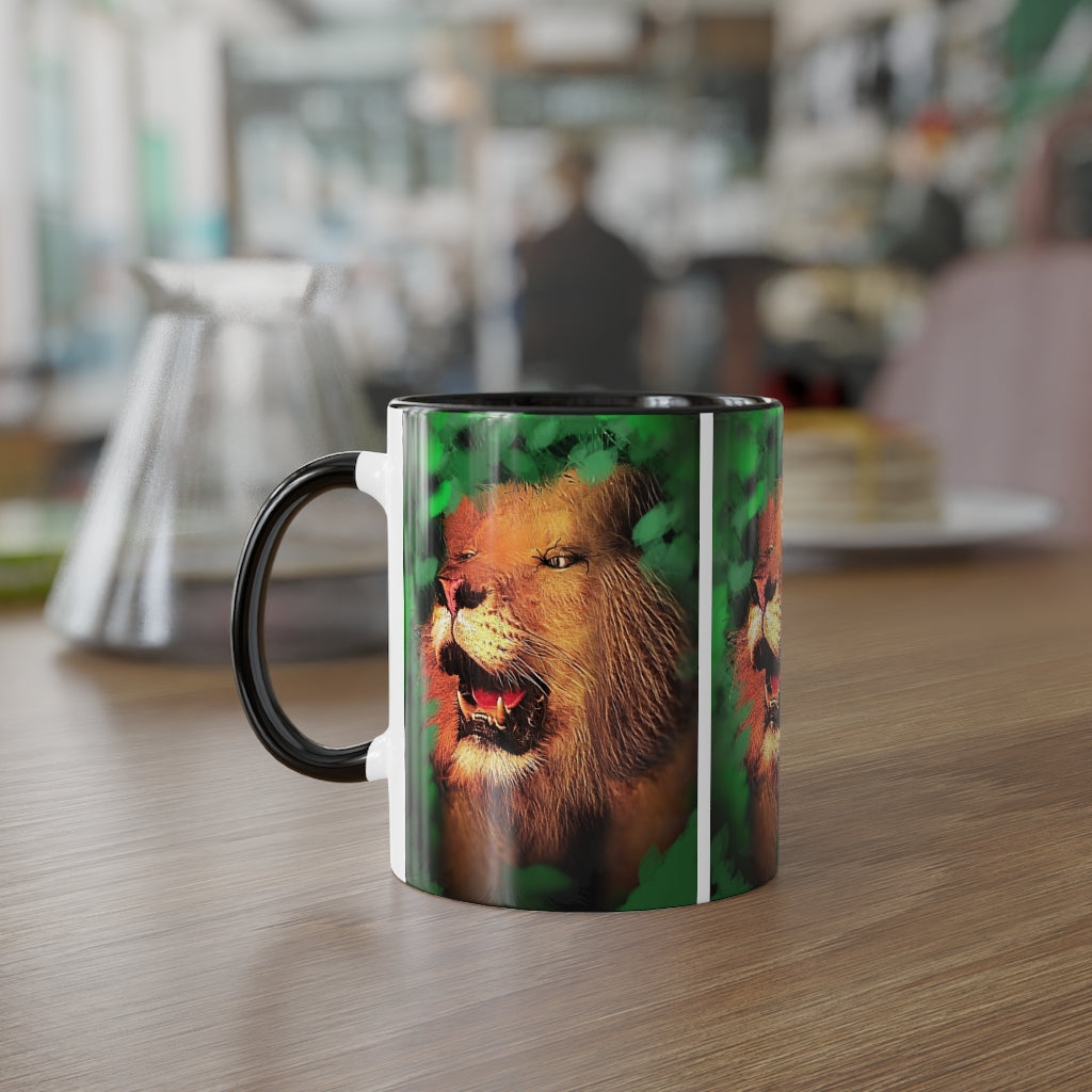 Lion In The Woods Black Accent Mug