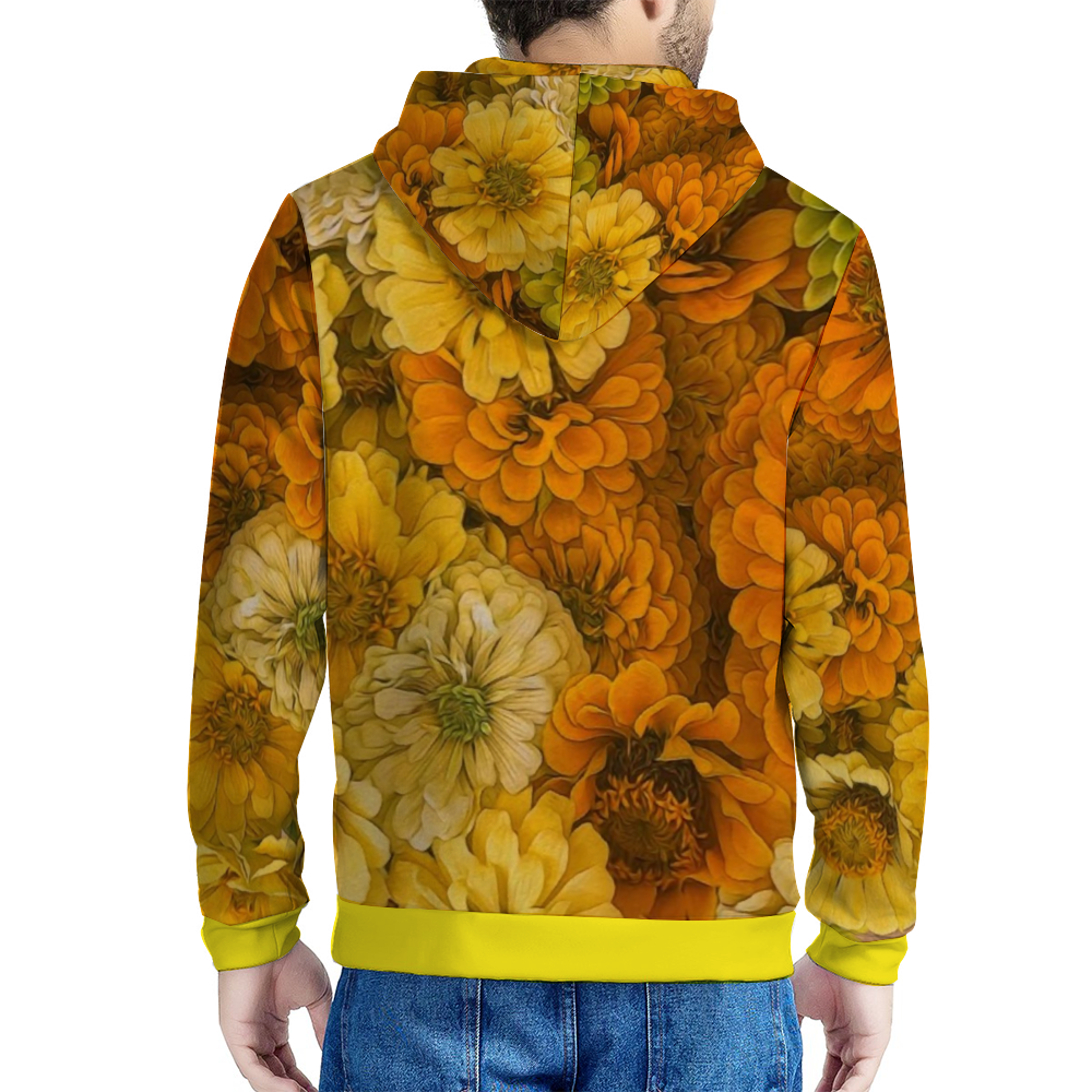 Yellow Zinnias Hooded Sweatshirt All Over Print Jackets with Plush