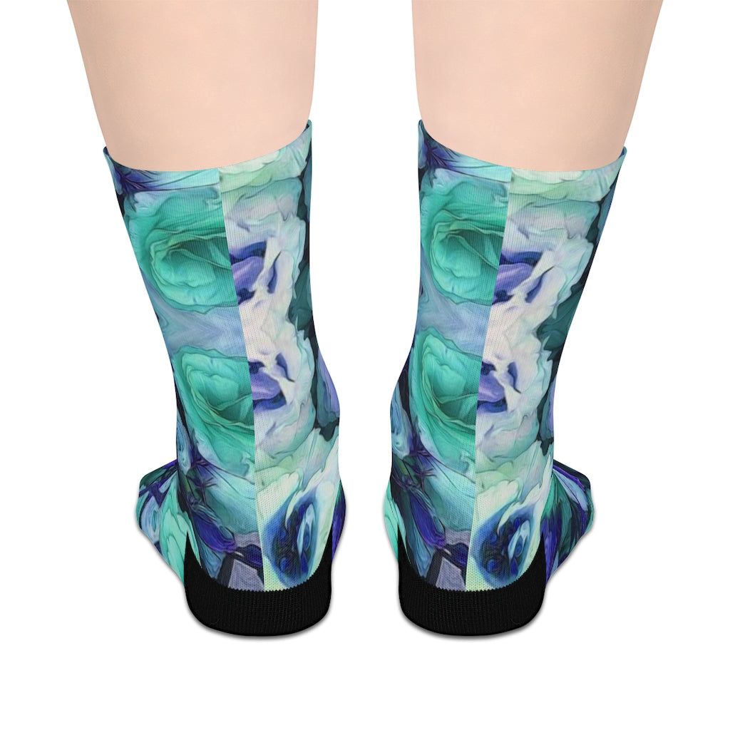 Aqua Flower Kaleidoscope Mid-length Socks