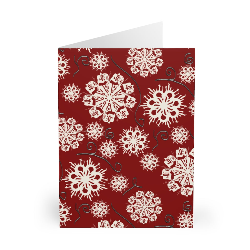 Snowflakes On Red Greeting Cards (5 Pack)