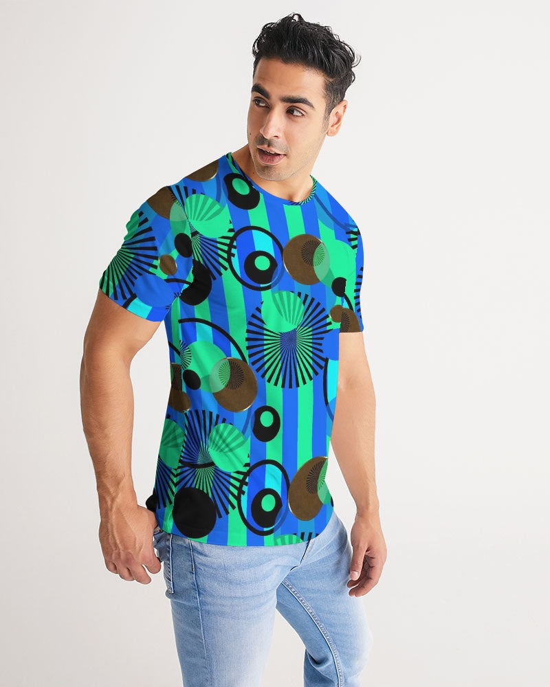 Blue Green Stripes and Dots Men's Tee