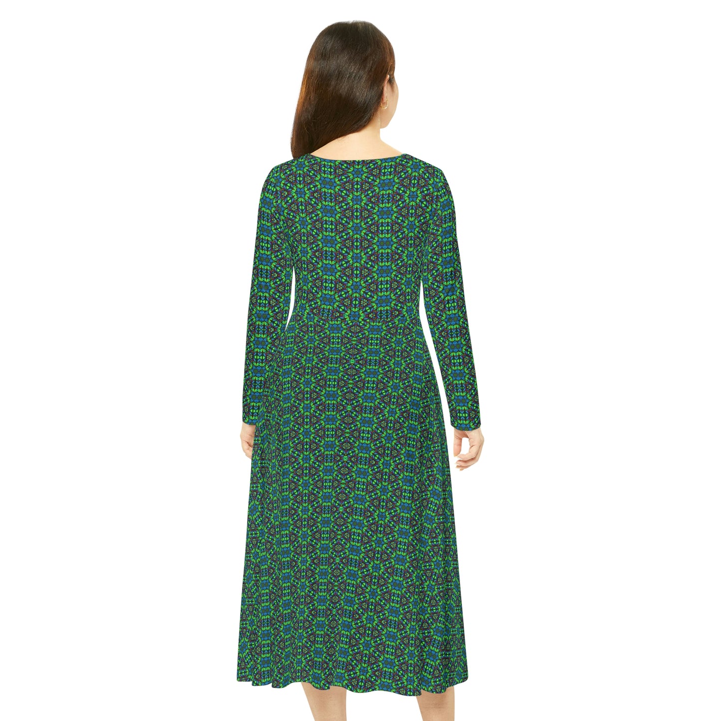 Blue Green Kaleidoscope Women's Long Sleeve Dance Dress