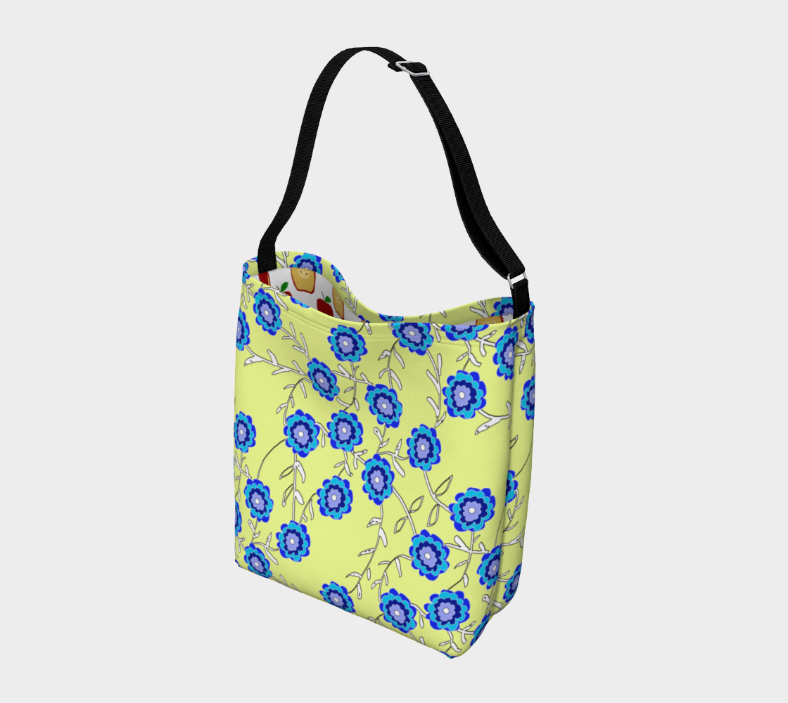 Blue Flowers On Yellow Day Tote
