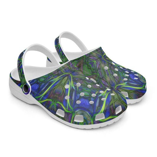 Blue Green Ribbon Kaleidoscope 413. All Over Printed Clogs