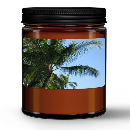 Hawaiian Palm Tree Natural Wax Candle in Amber Jar (9oz)