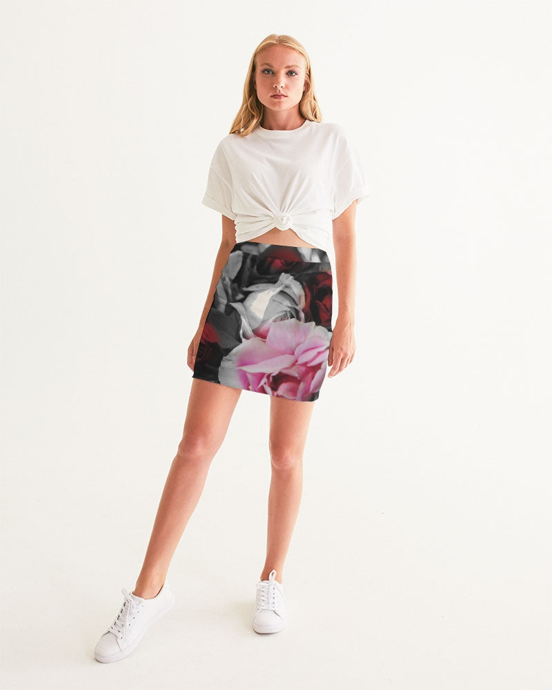 Black and White Roses Fade Women's Mini Skirt
