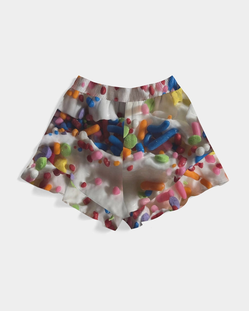 Rainbow Sprinkles On Whipped Cream Women's Ruffle Shorts