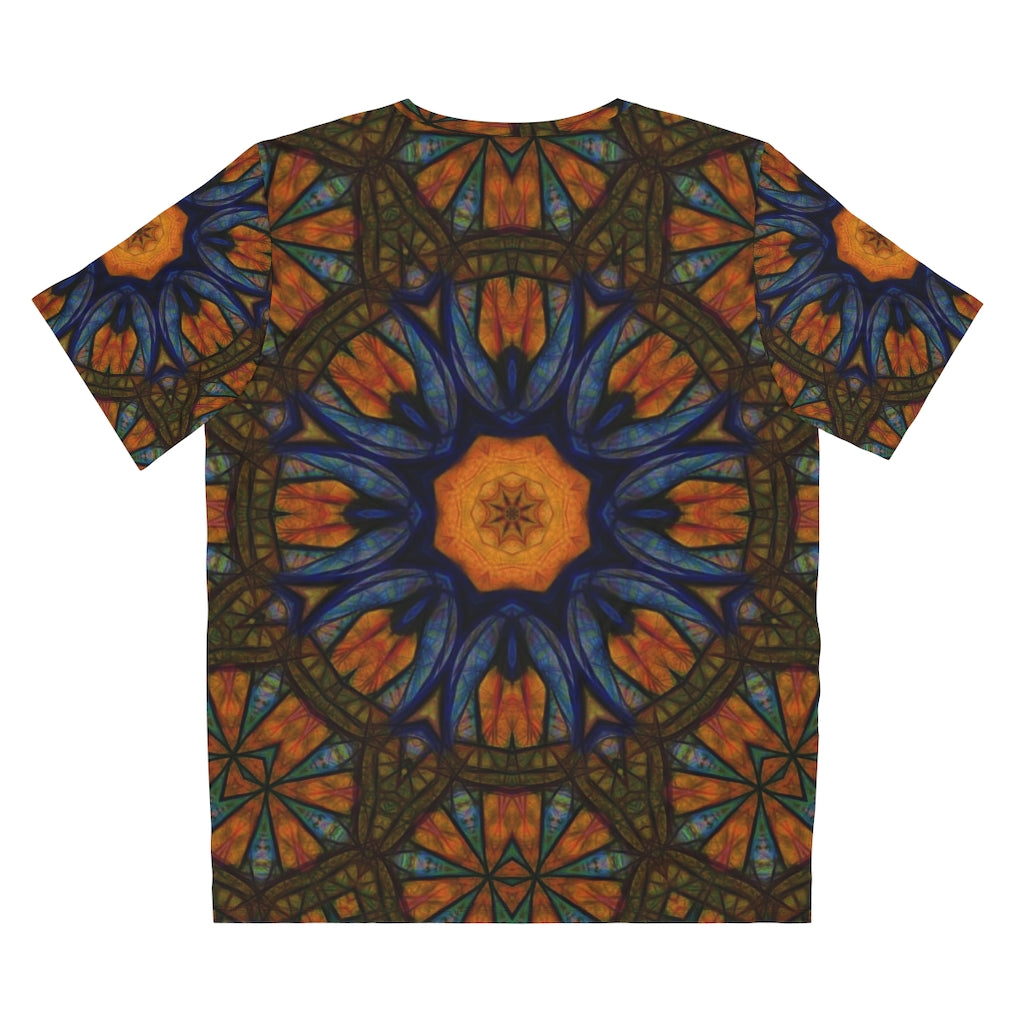 Blue and Orange Sketchy Kaleidoscope Unisex AOP Cut & Sew T-Shirt