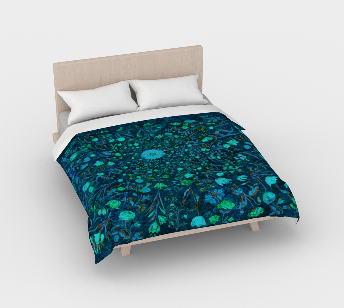 Blue Green Medieval Flowers Duvet Cover