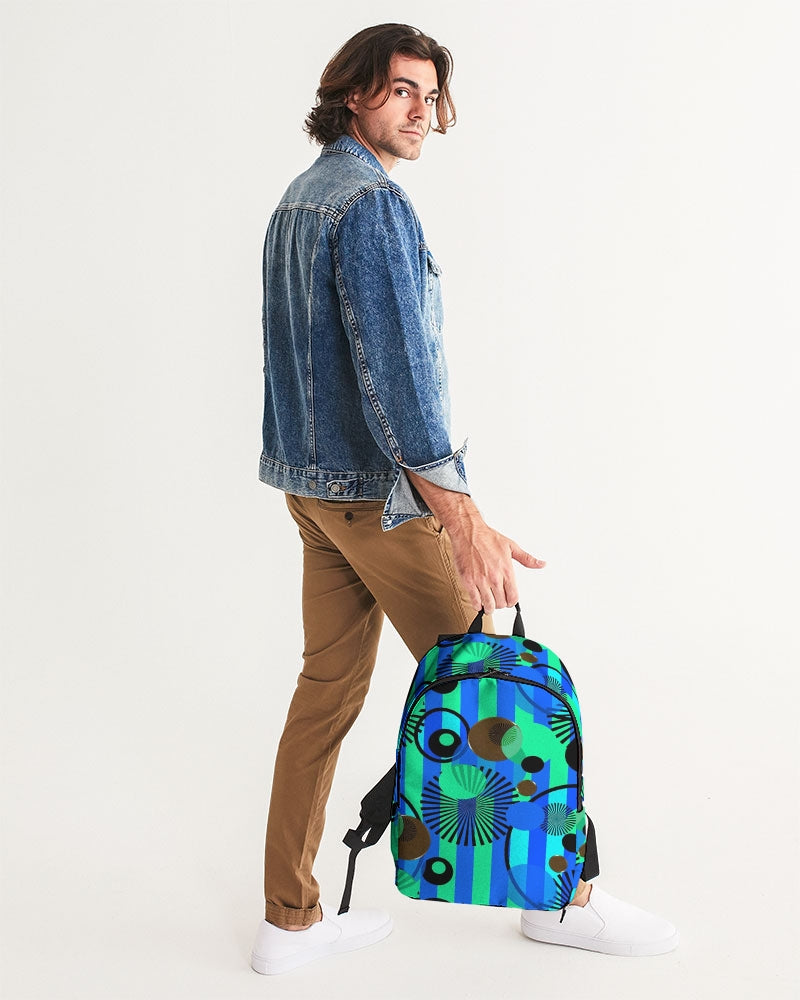 Blue Green Stripes and Dots Large Backpack