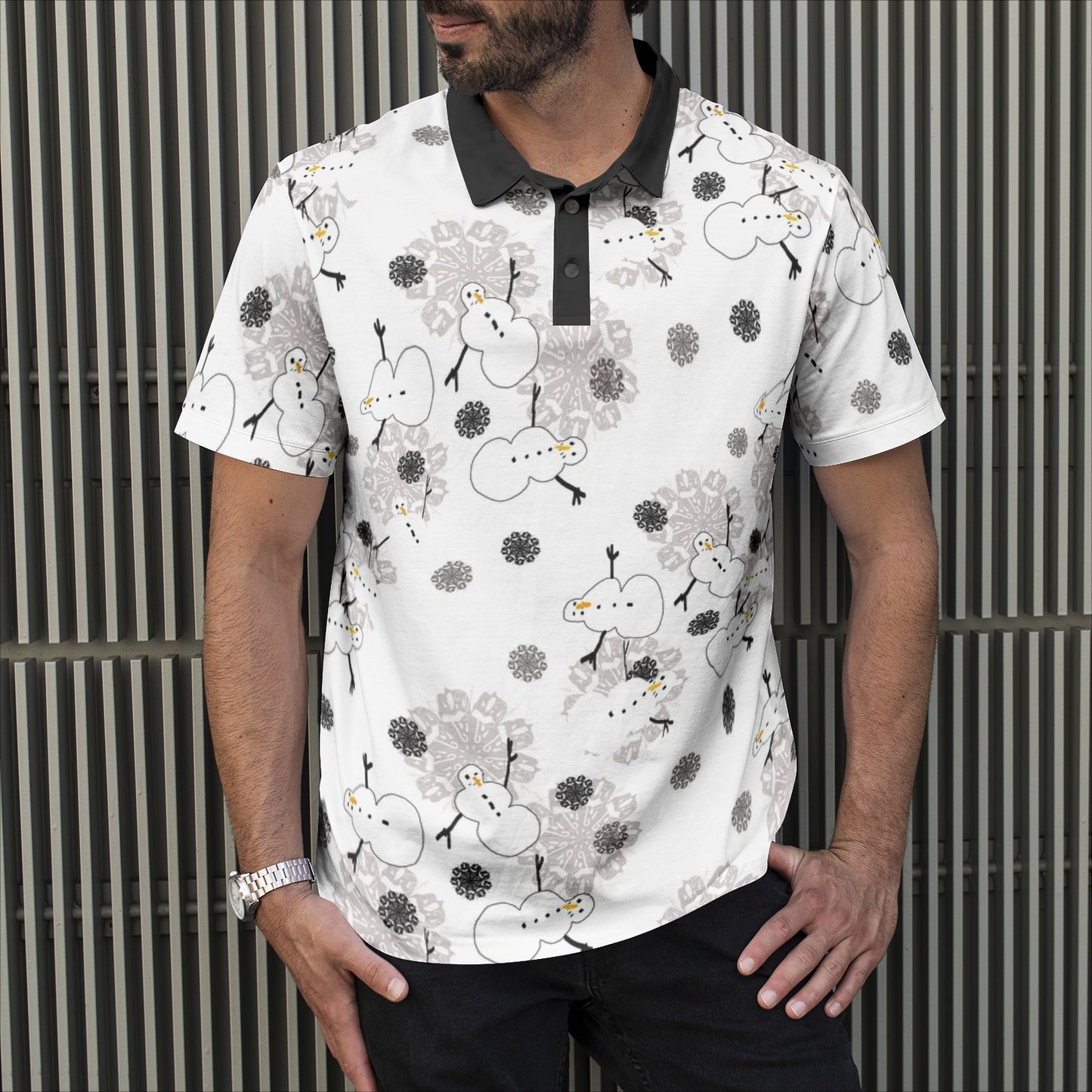 Snowman Pattern Men's All-Over Print Polo Shirts