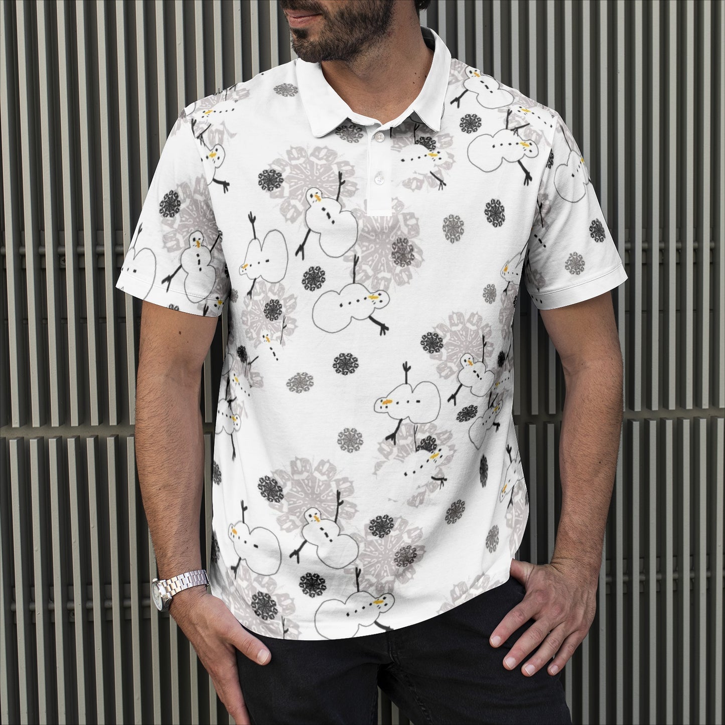 Snowman Pattern Men's All-Over Print Polo Shirts