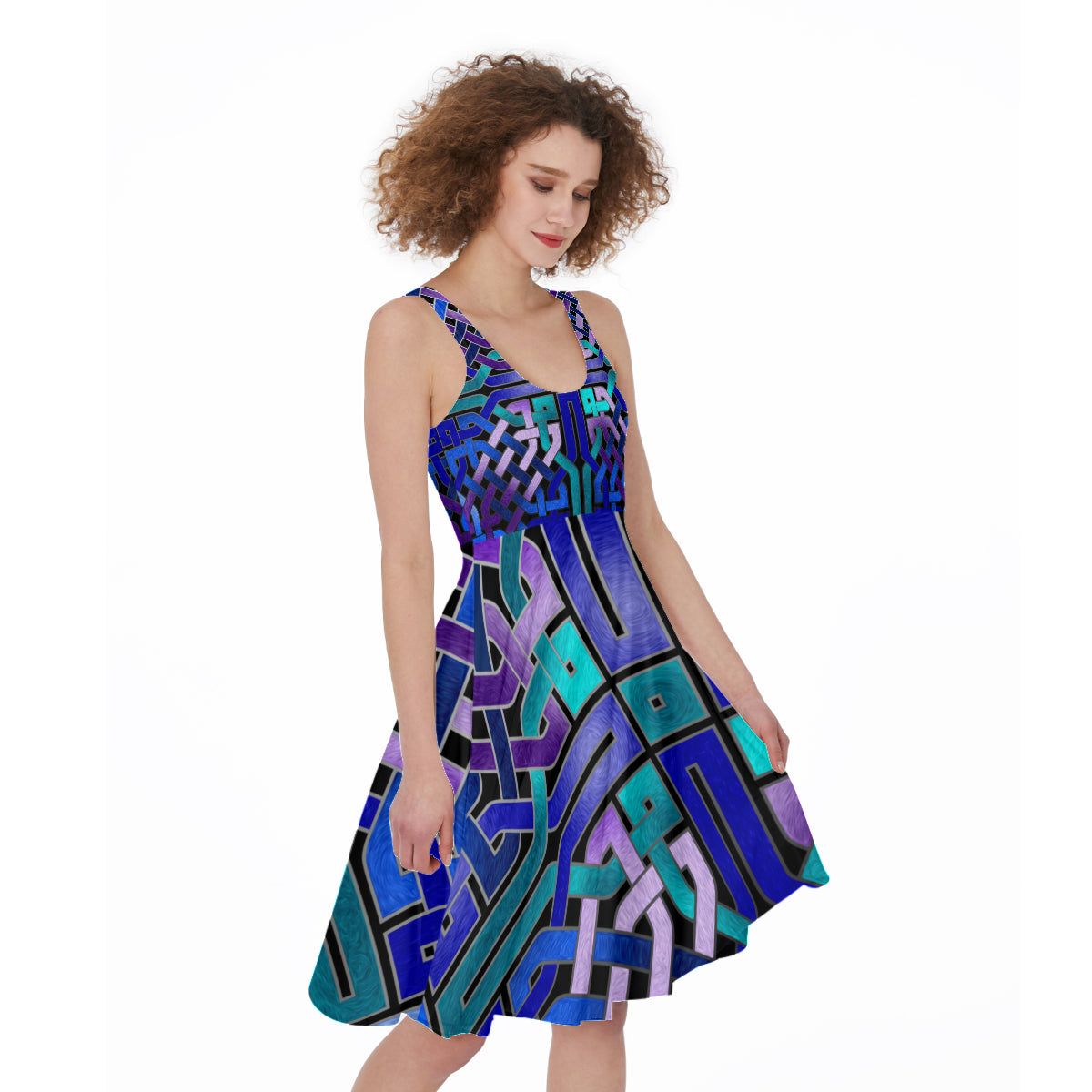 Blue Celtic Knot Sleeveless All-Over Print Women's Dress