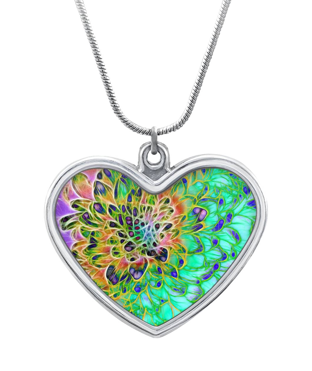 Abstract Chrysanthemum Heart Necklace Heart Necklace