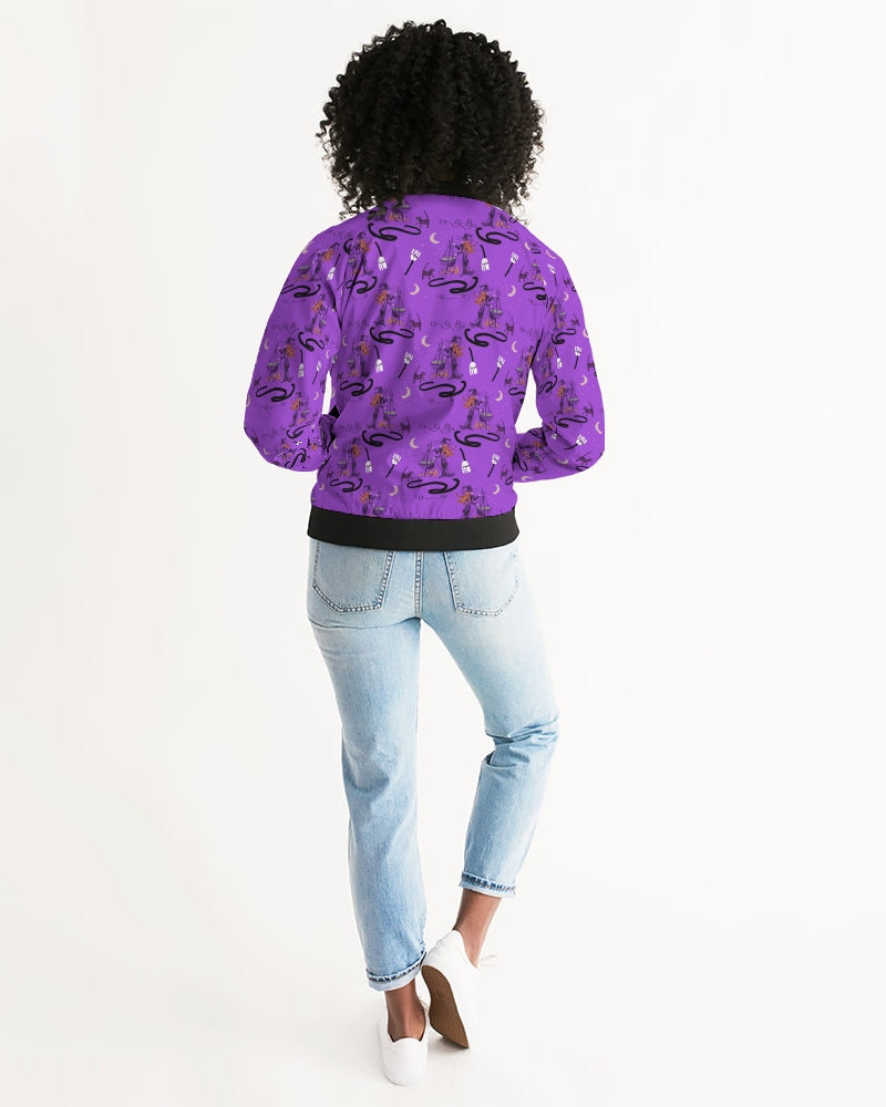 Witch Cat Cauldron Pattern Women's Bomber Jacket