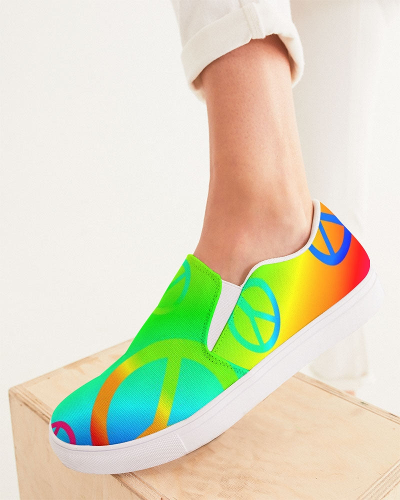 Rainbow Peace Signs Women's Slip-On Canvas Shoe