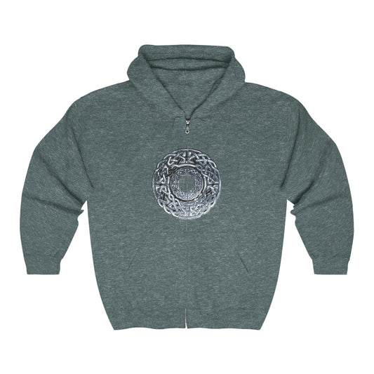 Silver Celtic Knot Circle Unisex Heavy Blend™ Full Zip Hooded Sweatshirt