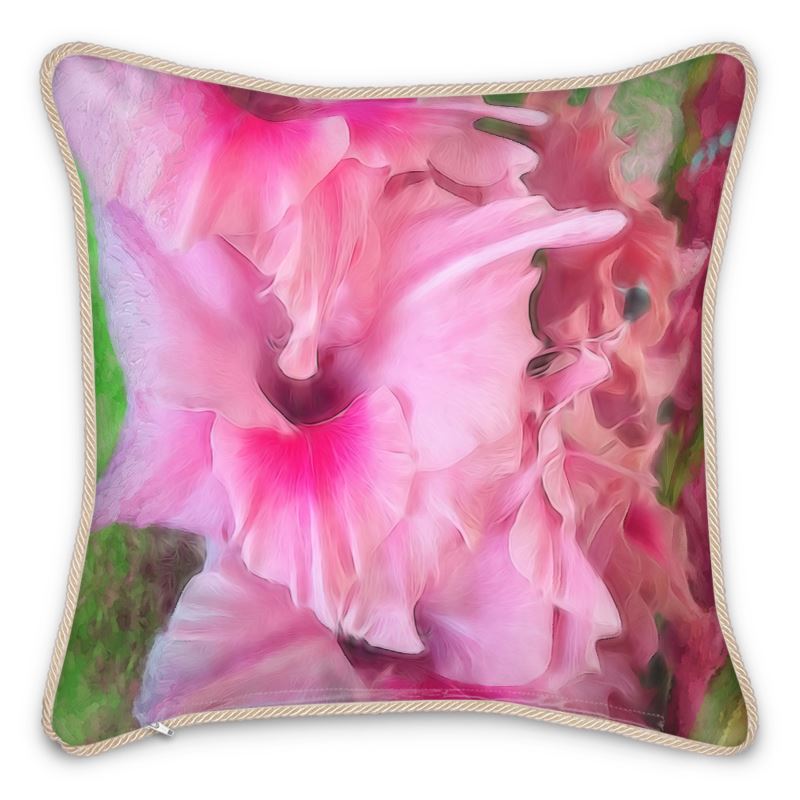 Light Pink Gladiolas Silk Cushion