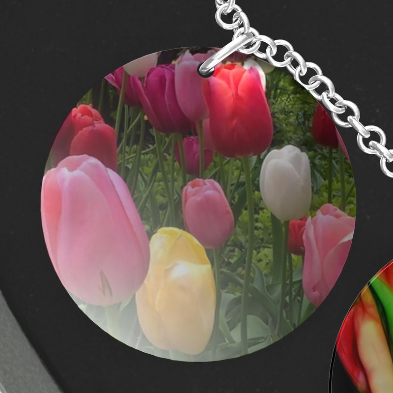 Spring Tulips and Daisies Triple Pendant Necklace
