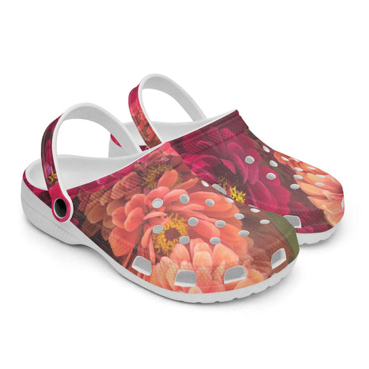 Peach and Pink Zinnias 413. All Over Printed Clogs