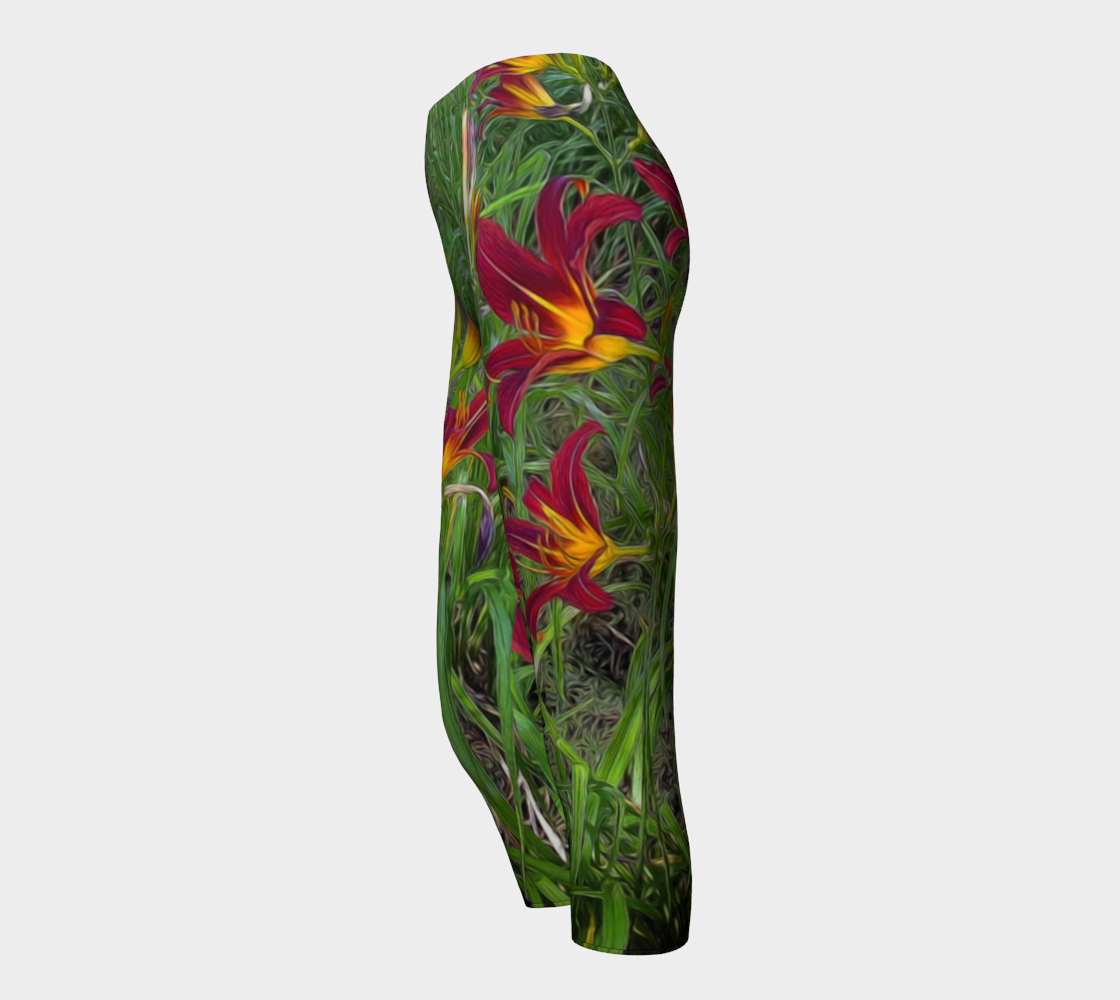 Red Tiger Lily Garden Capris