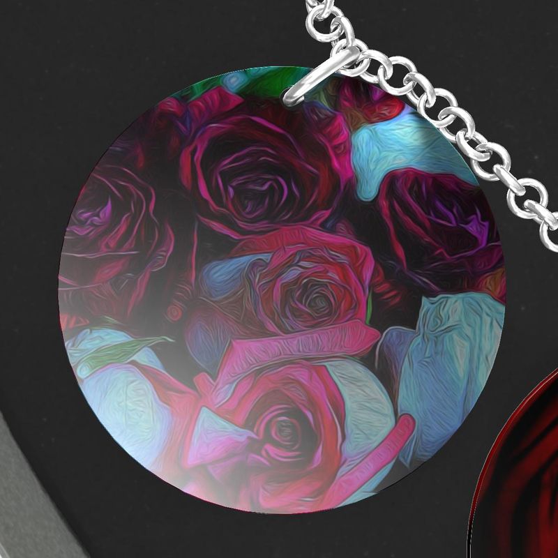 Red Roses Triple Pendant Silver Necklace