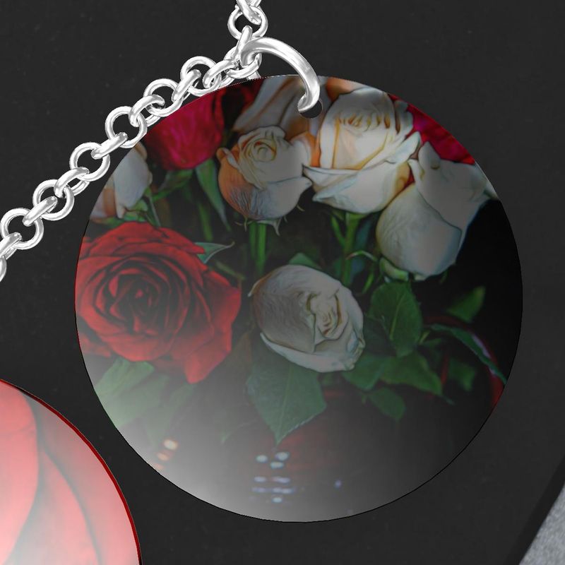 Red Roses Triple Pendant Silver Necklace