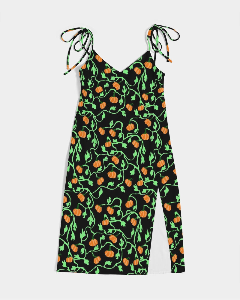 Pumpkin and Vines Patttern Women's Tie Strap Split Dress