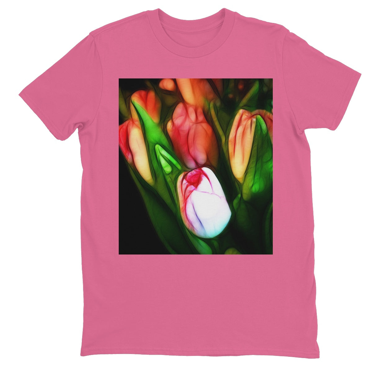 Pink Tulips Unisex Neon T-Shirt