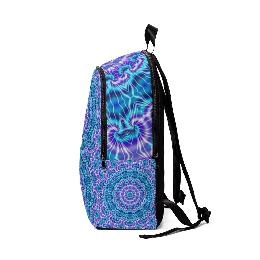 Blue and Purple Tie Dye Kaleidoscope Unisex Fabric Backpack