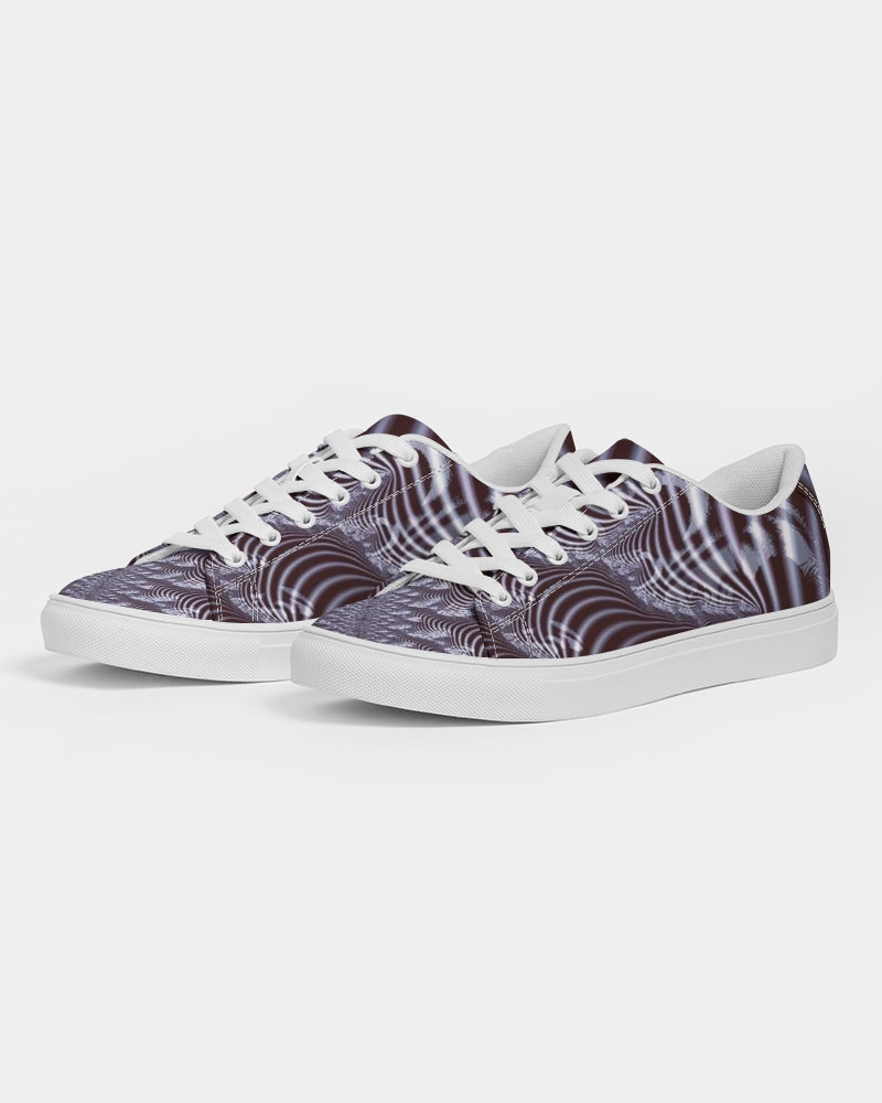 Black and White Spiral Fractal Men's Faux-Leather Sneaker