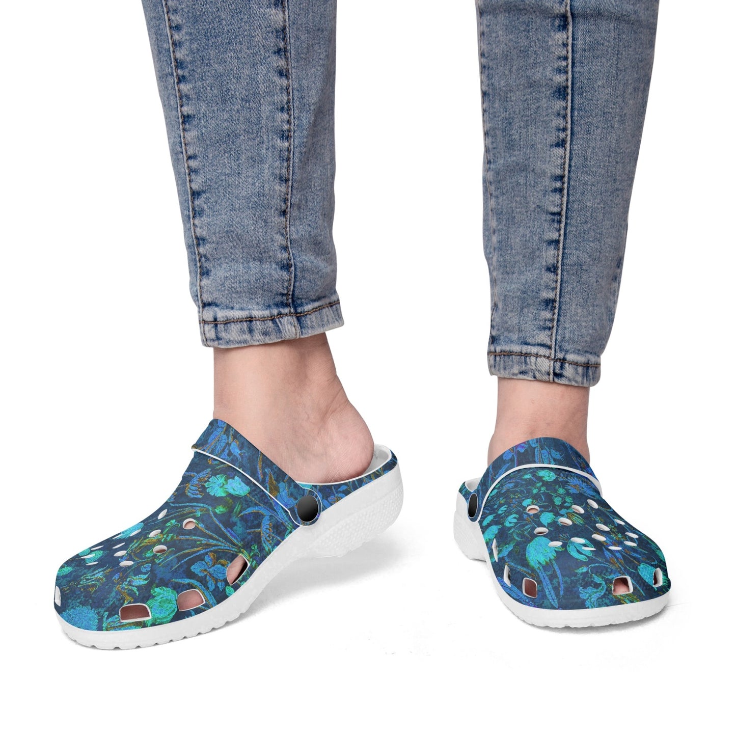 Light Blue Medieval Flowers 413. All Over Printed Clogs