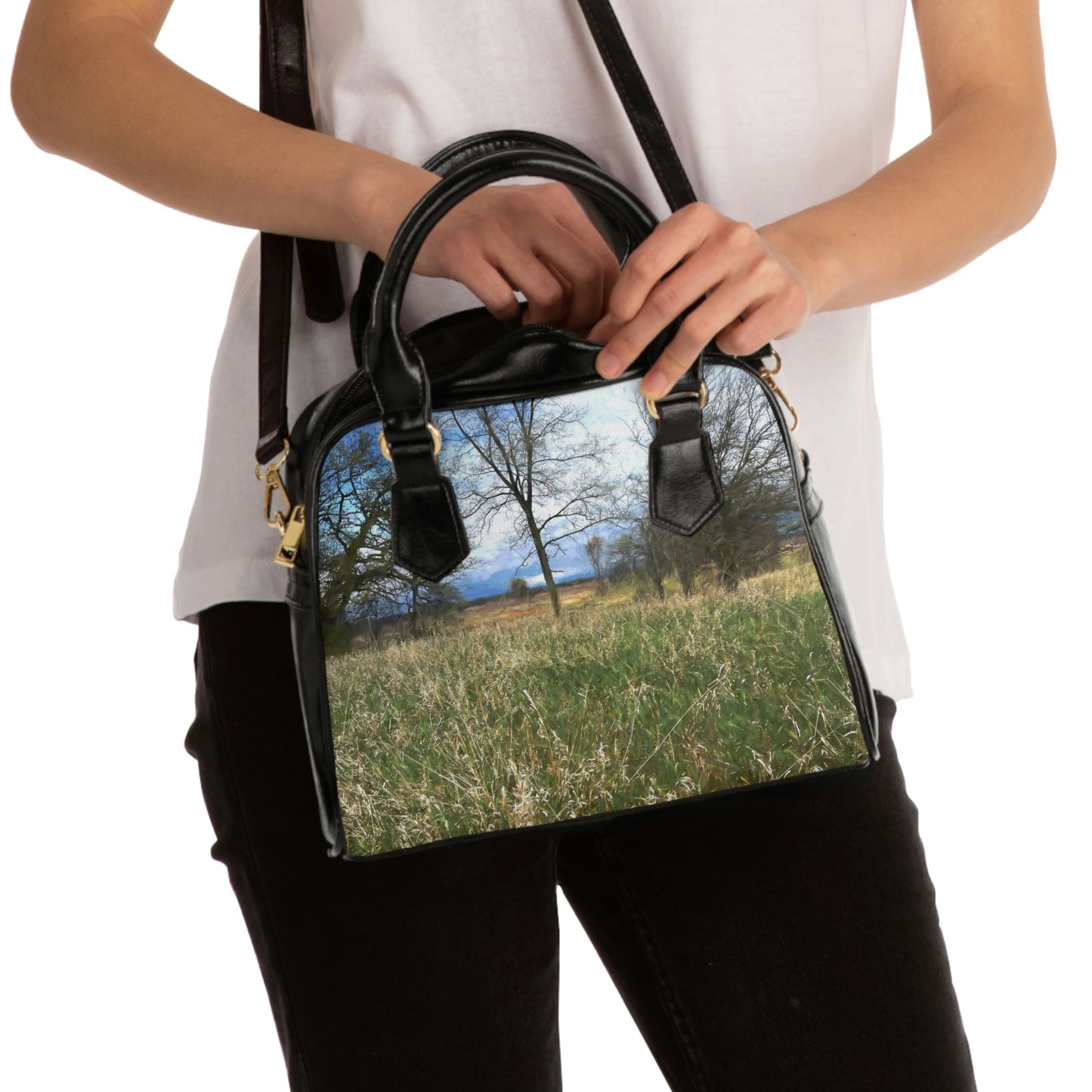 Spring Prairie Grass Landscape Shoulder Handbag