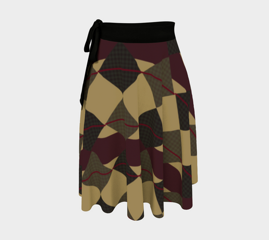 checkered Brown Plaid Wrap Skirt