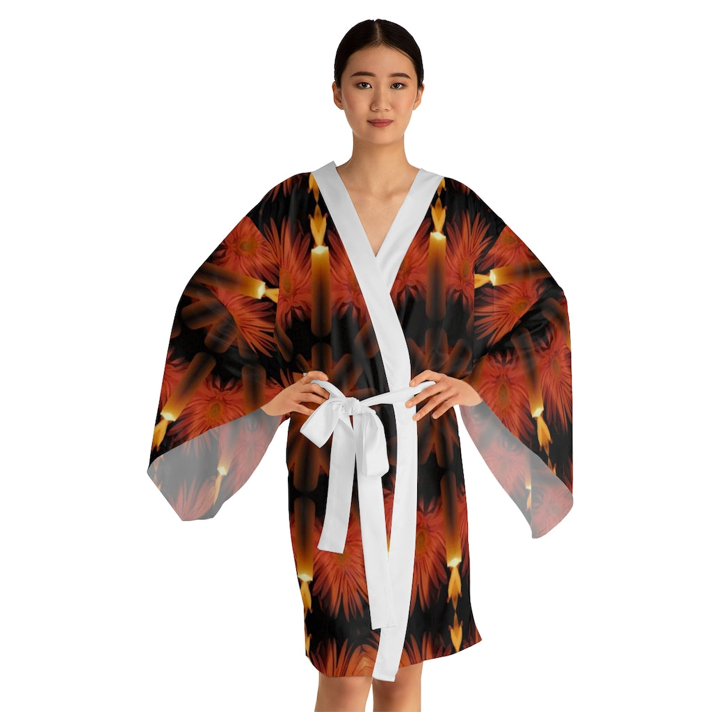 Candles and Flowers Kaleidoscope Long Sleeve Kimono Robe