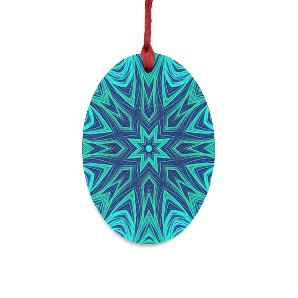 Blue Ice Fractal Kaleidoscope Wooden Christmas Ornaments