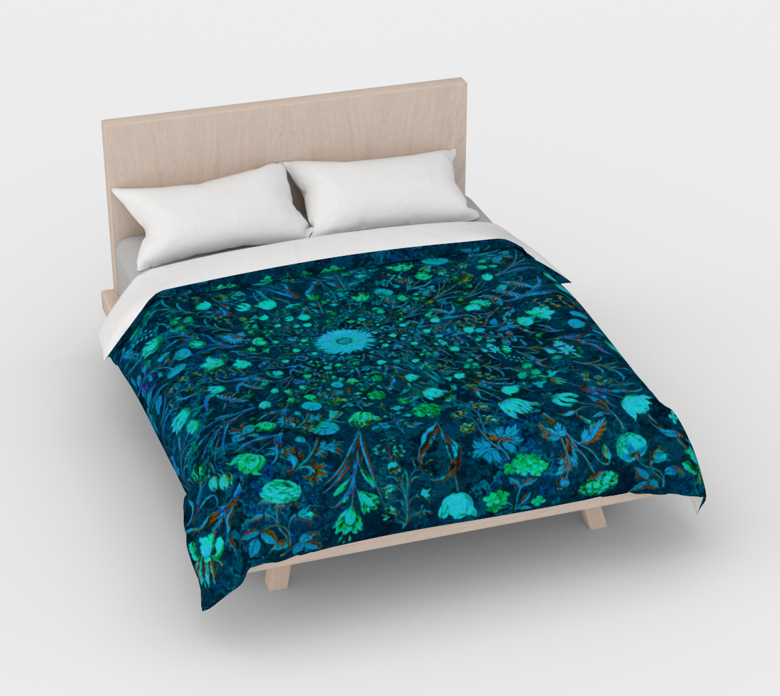 Blue Green Medieval Flowers Duvet Cover