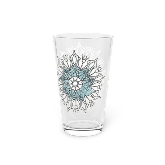 Blue and Silver Snowflake Pint Glass, 16oz