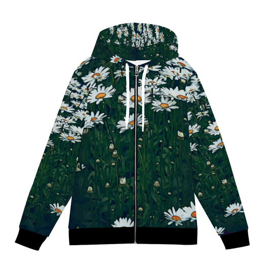 White Daisy Field Hooded Sweatshirt All Over Print Jackets with Plush