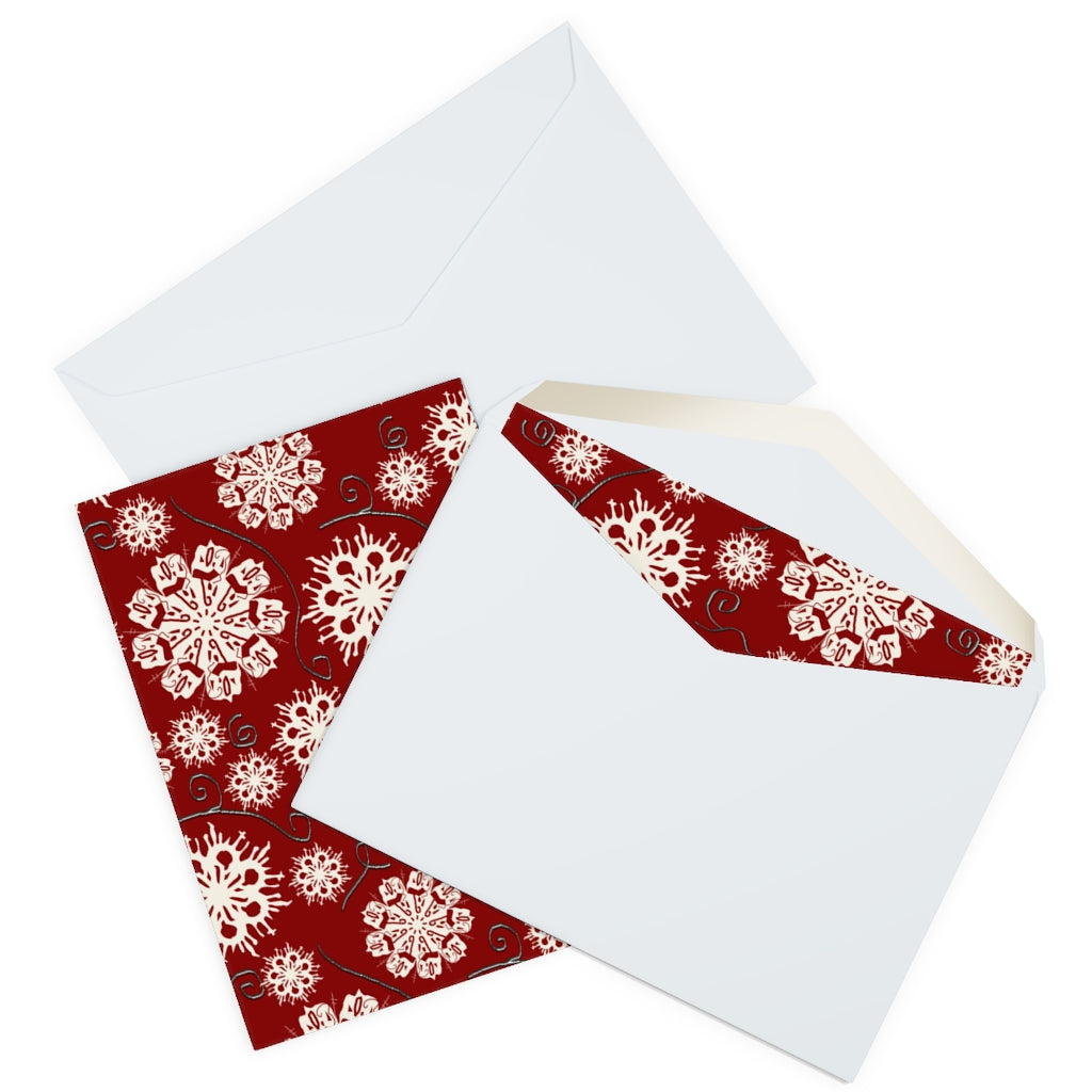 Snowflakes On Red Greeting Cards (5 Pack)