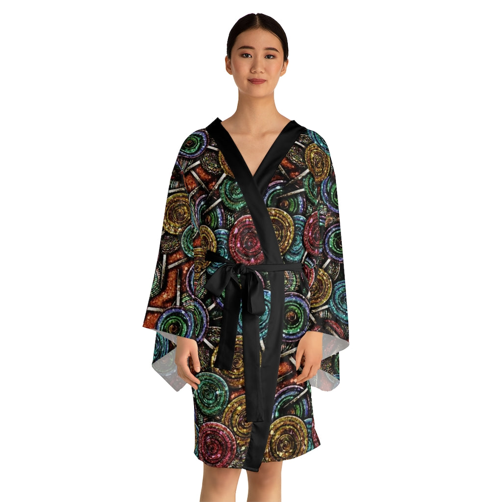 Glitter Lollipop Pattern Long Sleeve Kimono Robe