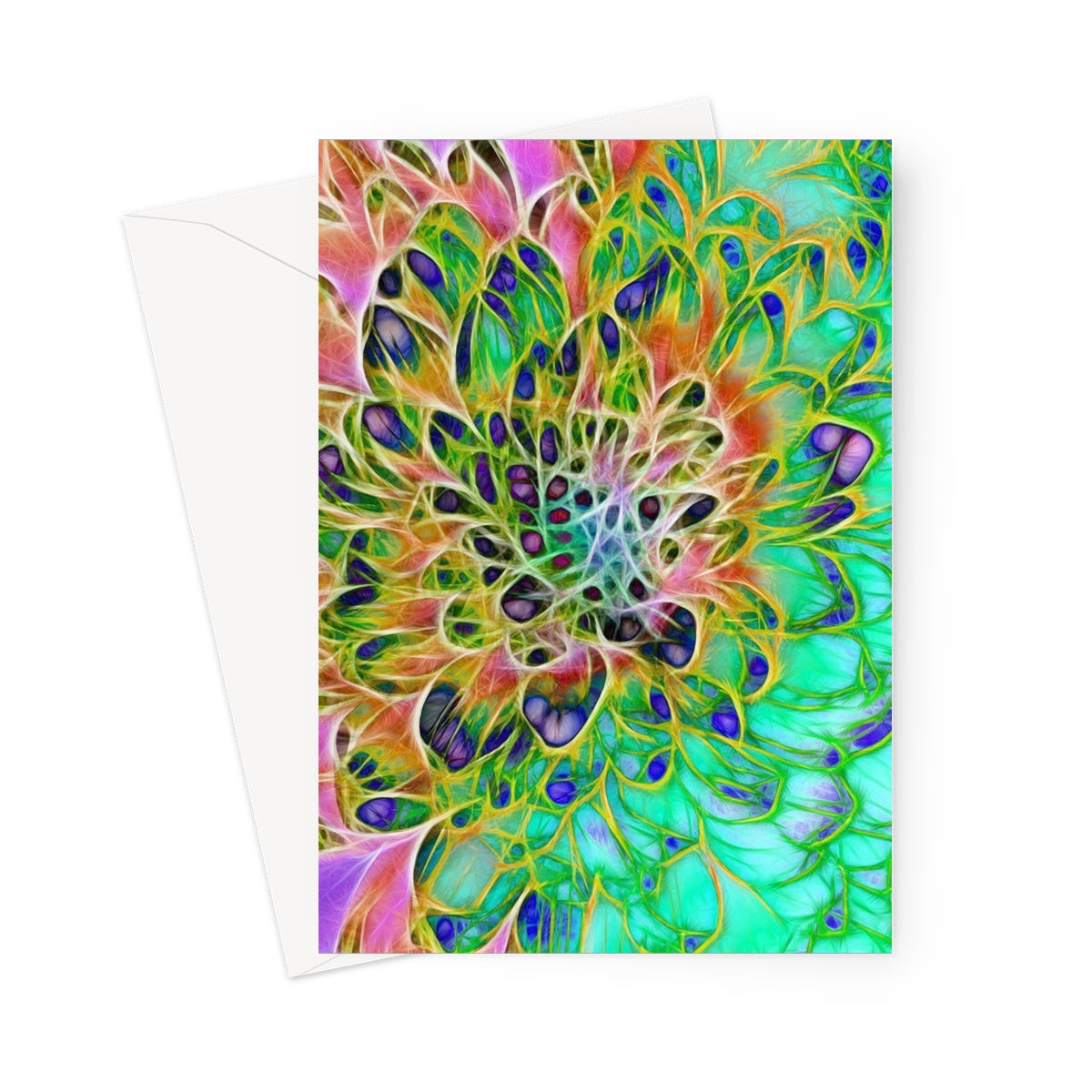 Abstract Peacock Chrysanthemum Greeting Card